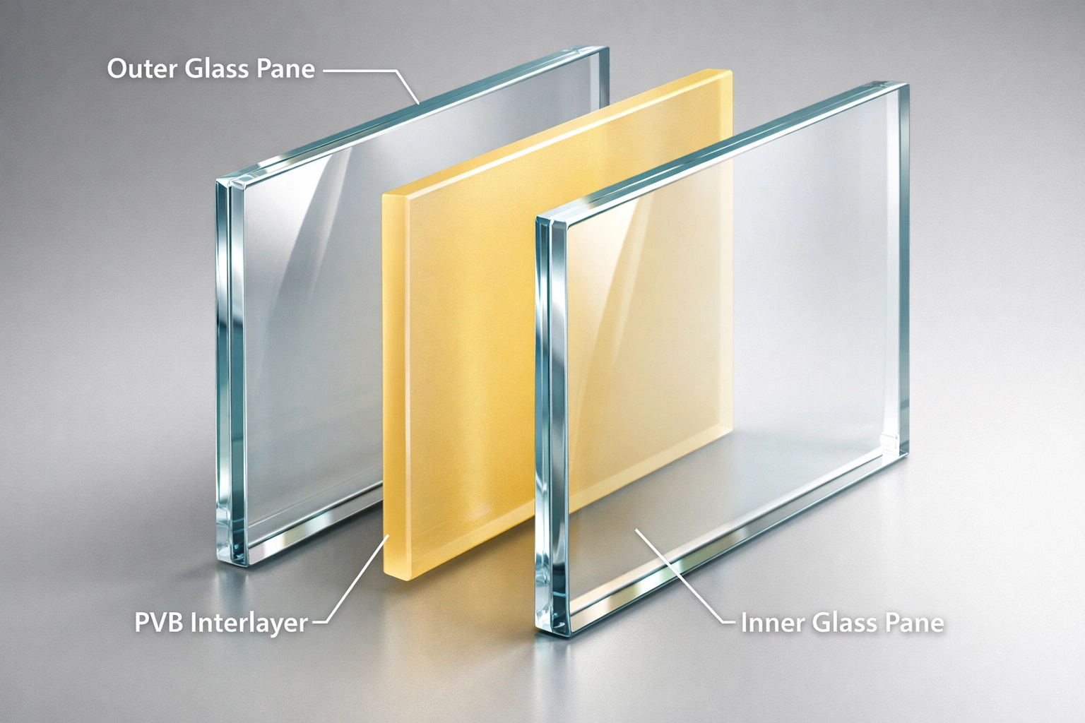 PVB interlayer diagram showing how 10.8mm acoustic laminate glass absorbs sound waves in secondary glazing